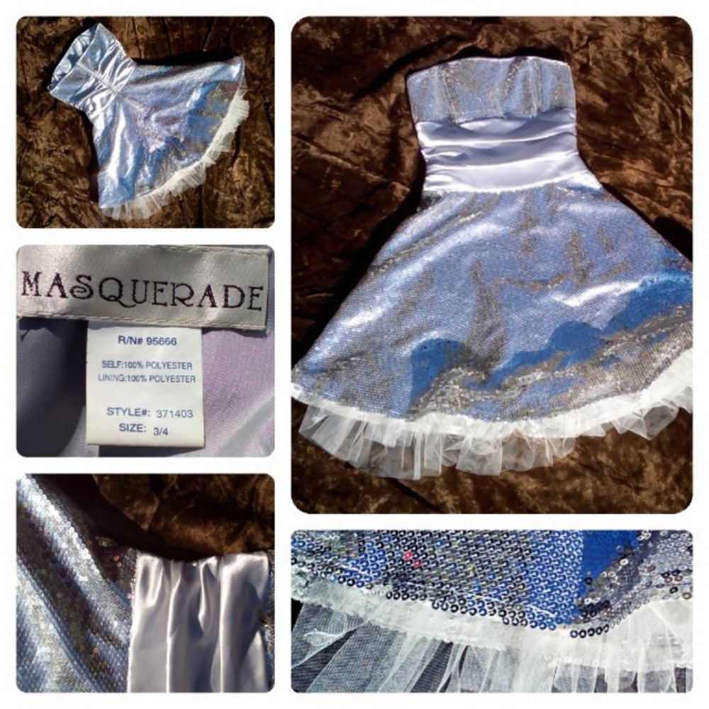 Silver sequened short strapless party/prom dress